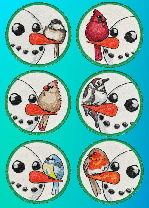 Winter Birds Peeking Snowman Coasters