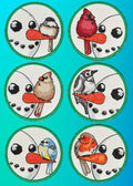 Winter Birds Peeking Snowman Coaster Set