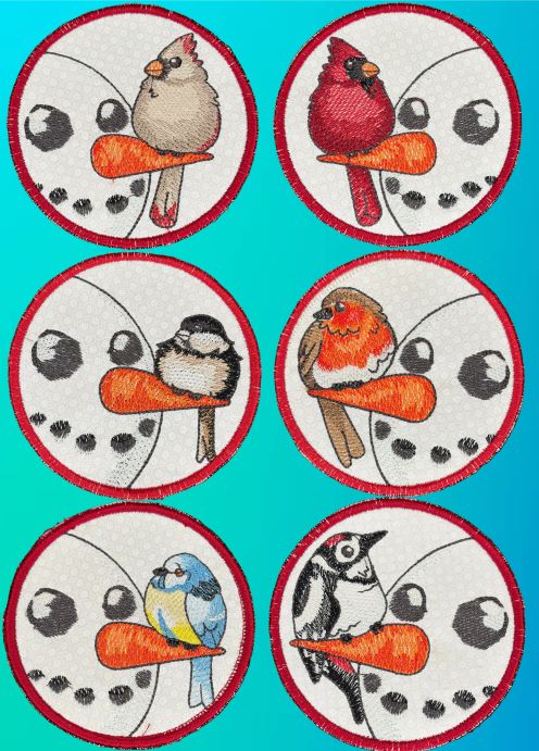Winter Birds Peeking Snowman Coasters